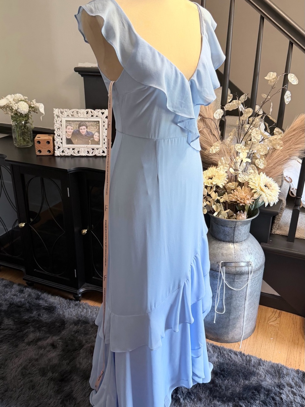 NWT lulus CHARMING EVENT Light Blue Asymmetrical Ruffle Maxi Dress Small - Picture 7 of 9